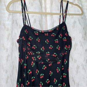 Cherries Print 🍒 Black Dress with Sheer Layer